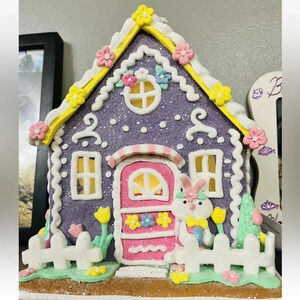 Easter Gingerbread Cookie House LED Light Up Pastel Resin Decor NWT